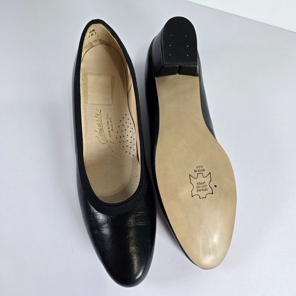 Vintage Johansen Black Leather 1.25" Kitten Heels Slip-On 9AA Made In USA - Picture 9 of 11
